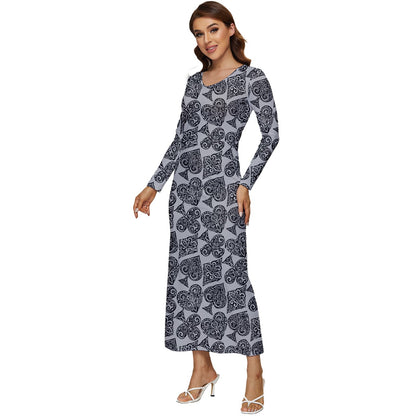 Playingcards-grey Long Sleeve Velour Longline Maxi Dress - Luxtrini, LLC