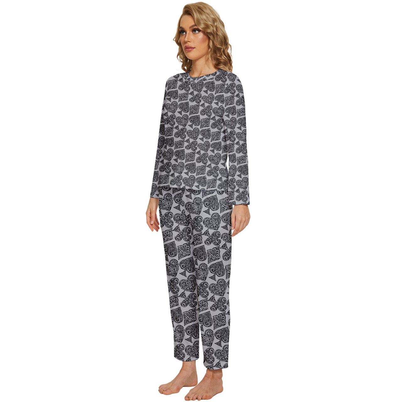 Playingcards-grey Womens' Long Sleeve Lightweight Pajamas Set - Luxtrini, LLC