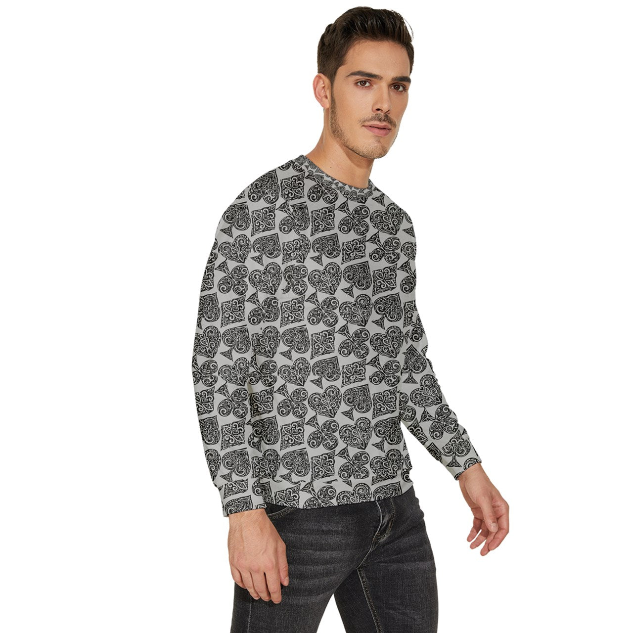 Playingcards-grey Men's Fleece Sweatshirt - Luxtrini, LLC