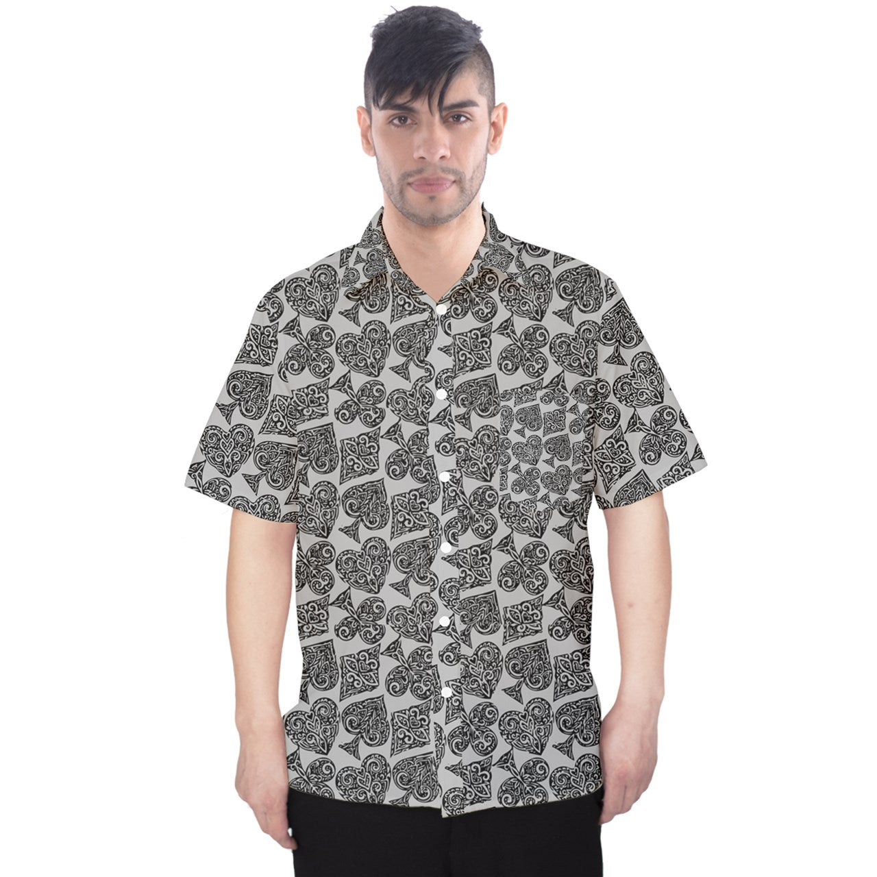 Playingcards-grey Men's Hawaii Shirt - Luxtrini, LLC