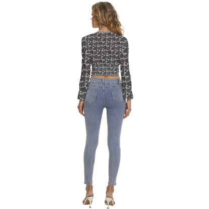 Playingcards-grey Long Sleeve V-Neck Top - Luxtrini, LLC