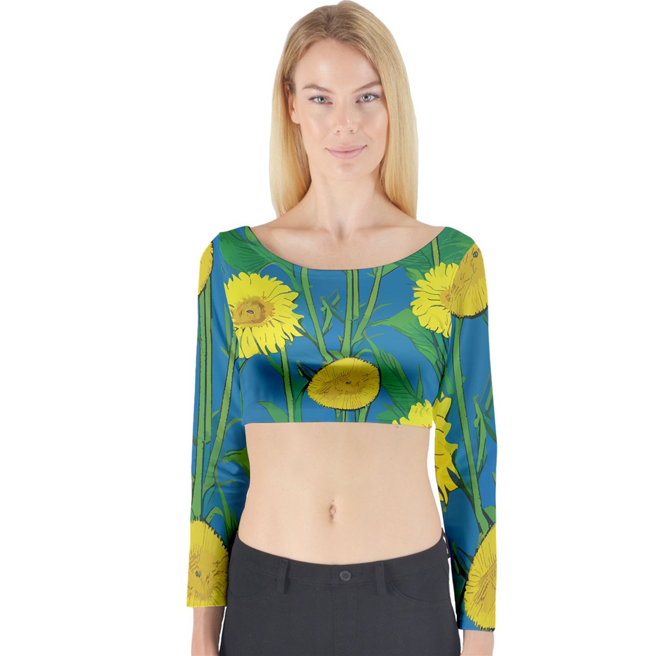 Sunflower Long Sleeve Crop Top