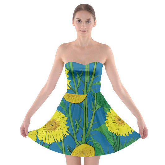 Sunflower Strapless Bra Top Dress