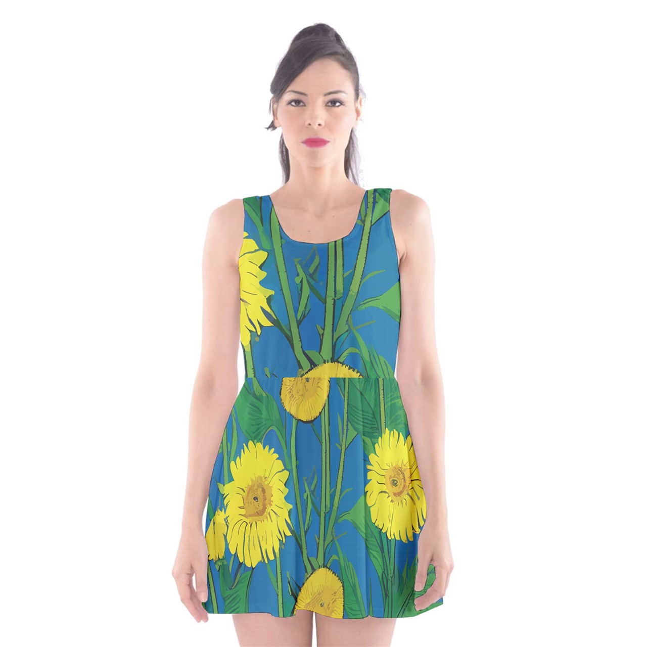 Sunflower Scoop Neck Skater Dress