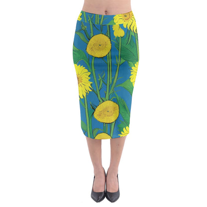 Sunflower Midi Pencil Skirt