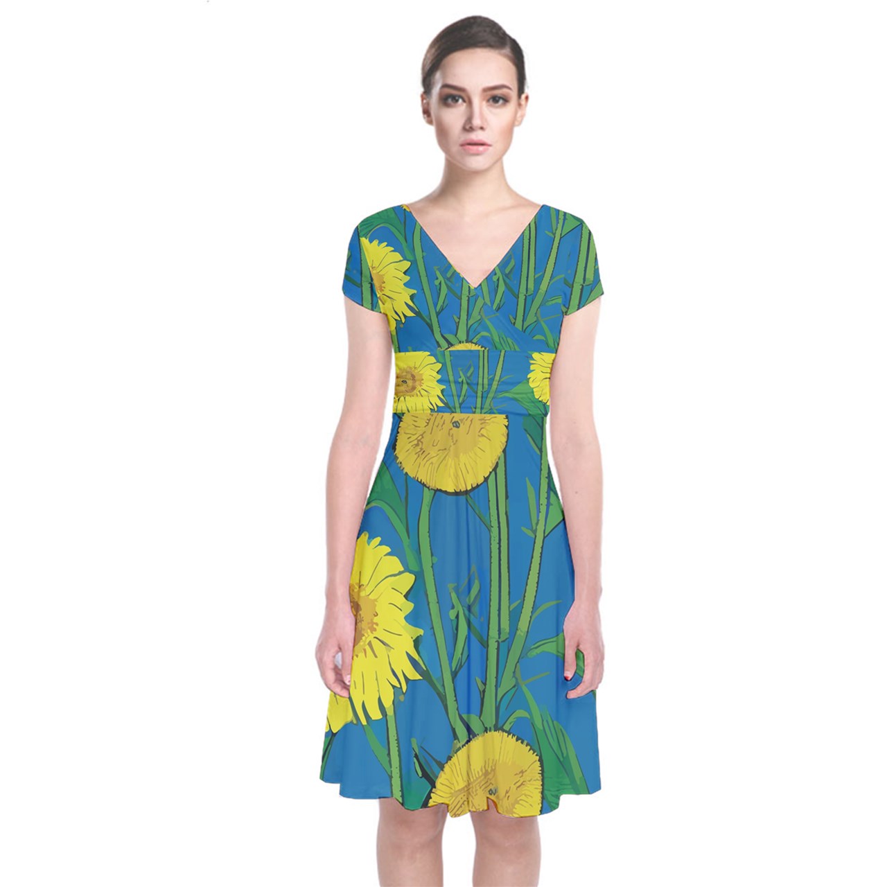 Sunflower Short Sleeve Front Wrap Dress