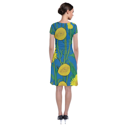 Sunflower Short Sleeve Front Wrap Dress