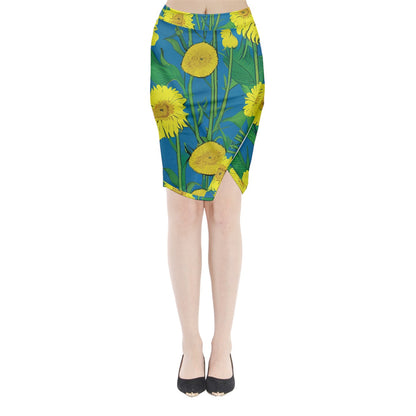 Sunflower Midi Wrap Pencil Skirt