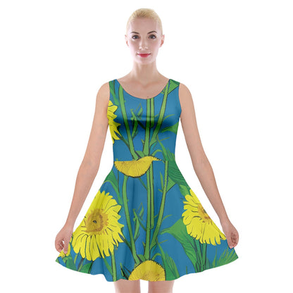 Sunflower Velvet Skater Dress