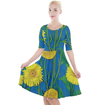 Sunflower Quarter Sleeve A-Line Dress