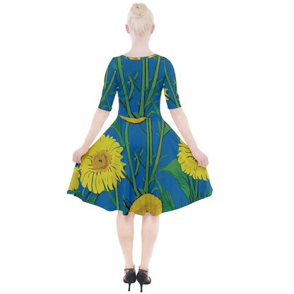 Sunflower Quarter Sleeve A-Line Dress