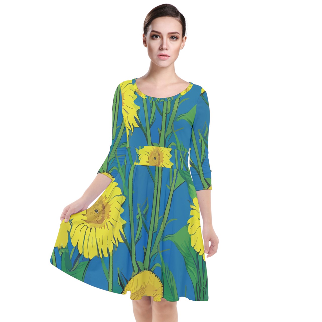 Sunflower Quarter Sleeve Waist Band Dress