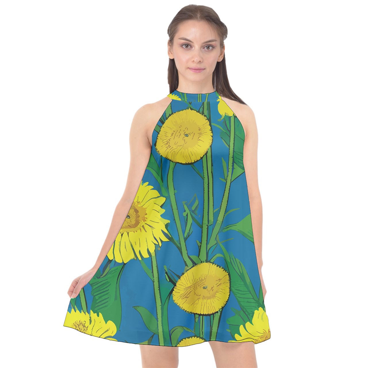 Sunflower Halter Neckline Chiffon Dress