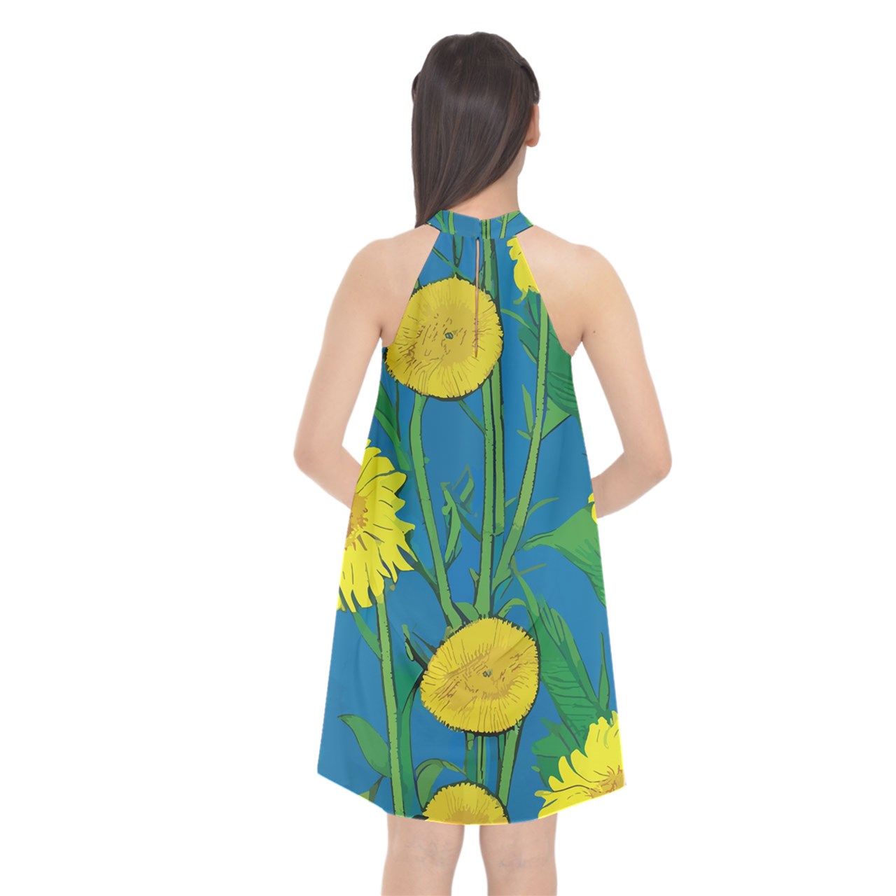 Sunflower Halter Neckline Chiffon Dress