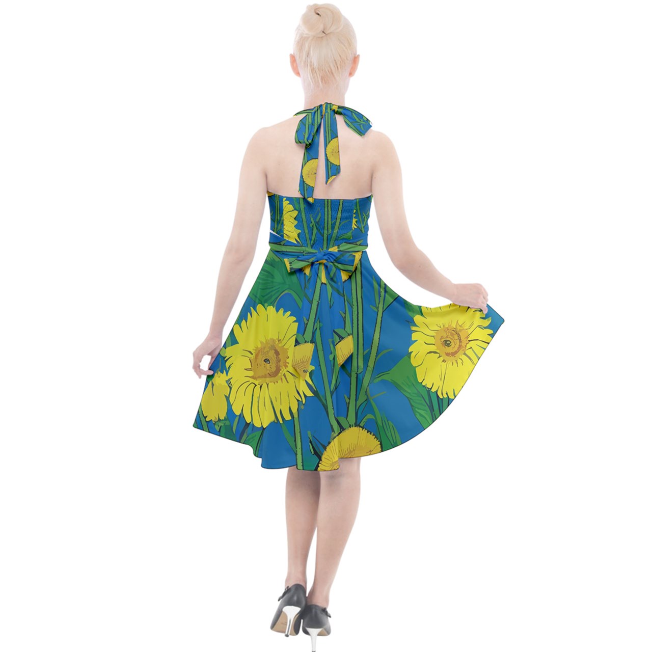 Sunflower Halter Party Swing Dress