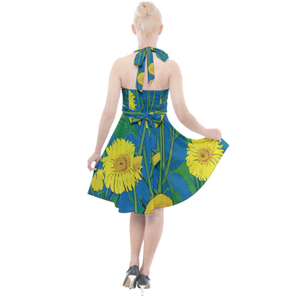 Sunflower Halter Party Swing Dress