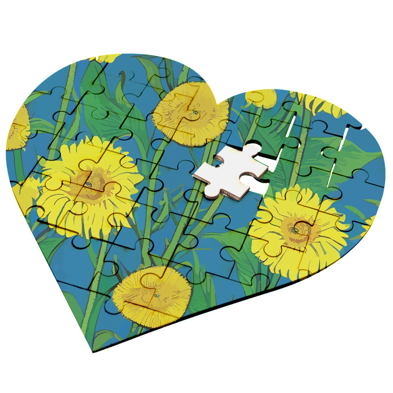 Sunflower Wooden Puzzle Heart