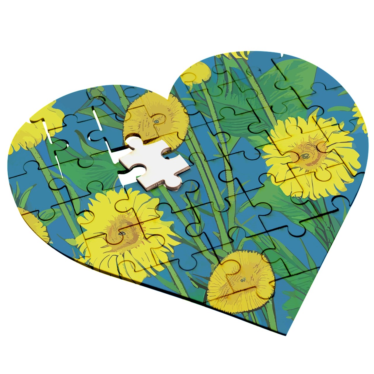 Sunflower Wooden Puzzle Heart