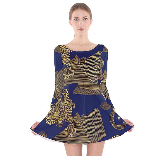 African | Ethnic  Long Sleeve Velvet Skater Dress