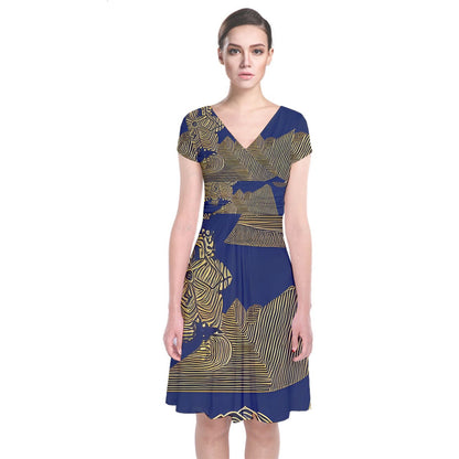 African | Ethnic | Short Sleeve Front Wrap Dress