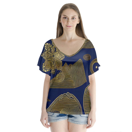 African | Ethnic | V-Neck Flutter Sleeve Top