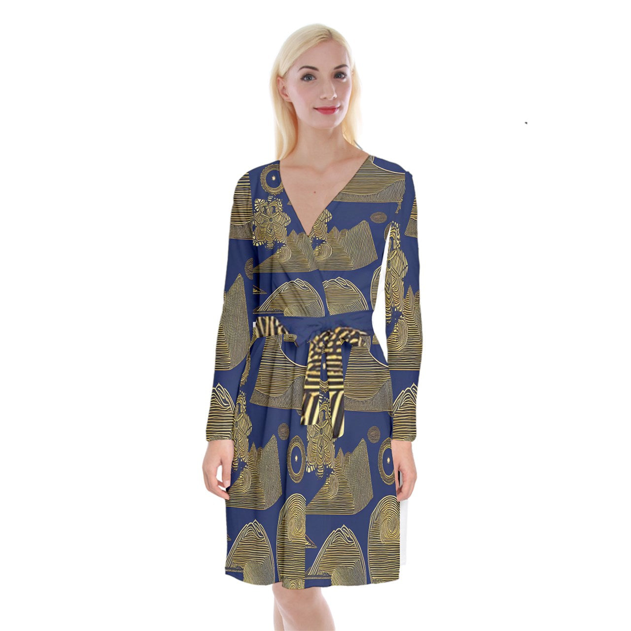 African | Ethnic  Long Sleeve Velvet Front Wrap Dress