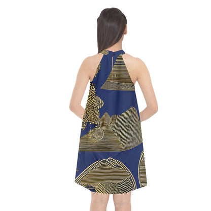 African | Ethnic  Halter Neckline Chiffon Dress