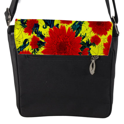 Red Flowers on Yellow Flap Closure Messenger Bag (S)