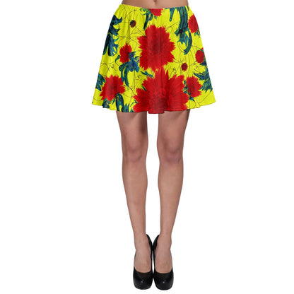 Red Flowers on Yellow Skater Skirt