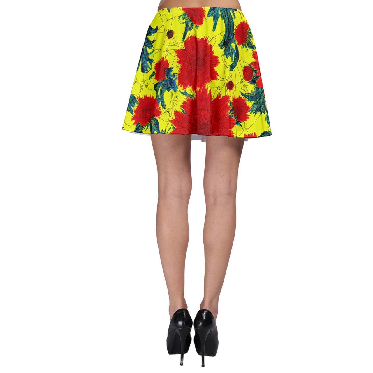 Red Flowers on Yellow Skater Skirt