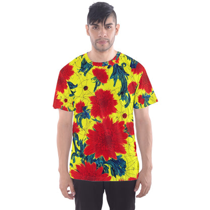 Customizable Men's Sport Mesh Tee - Red Flowers on Yellow - Polyester