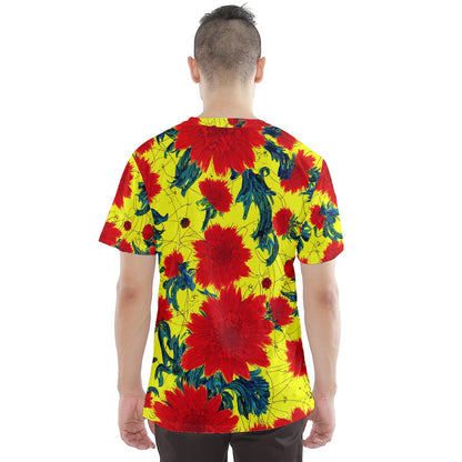 Customizable Men's Sport Mesh Tee - Red Flowers on Yellow - Polyester