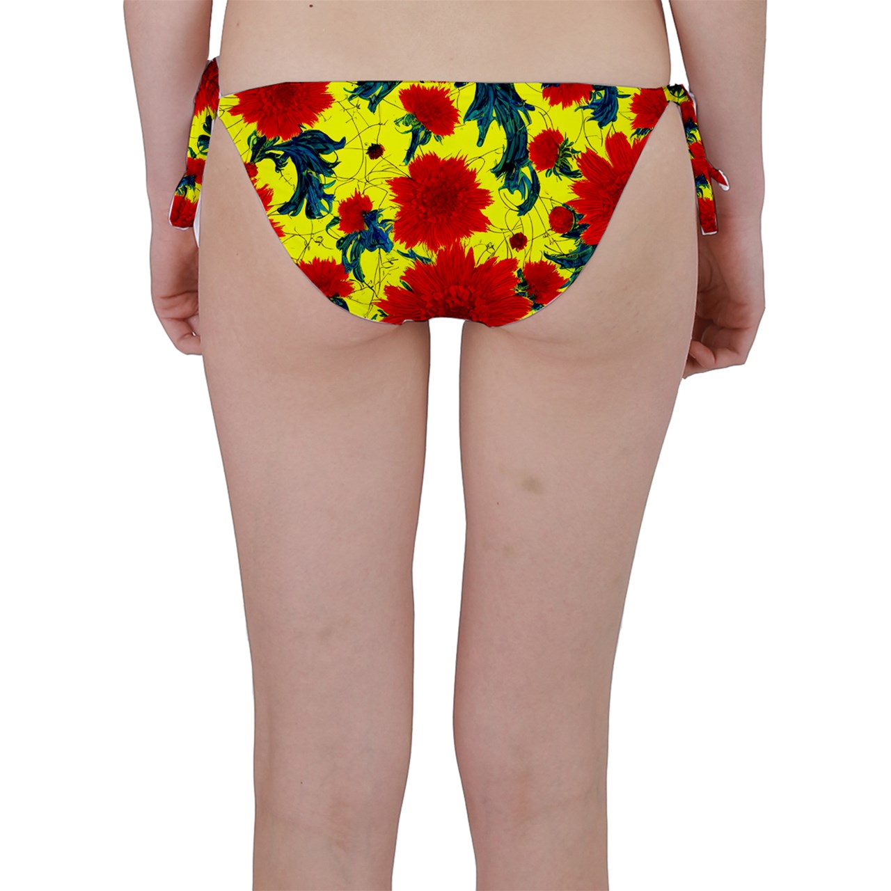 Red Flowers on Yellow Bikini Bottom