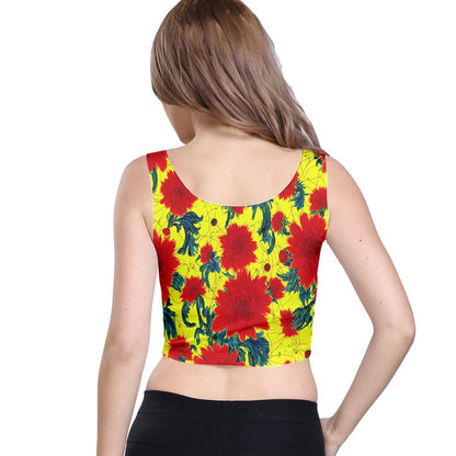 Red Flowers on Yellow Crop Top