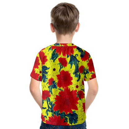 Red Flowers on Yellow Kids' Cotton Tee