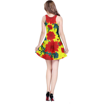 Red Flowers on Yellow Reversible Sleeveless Dress