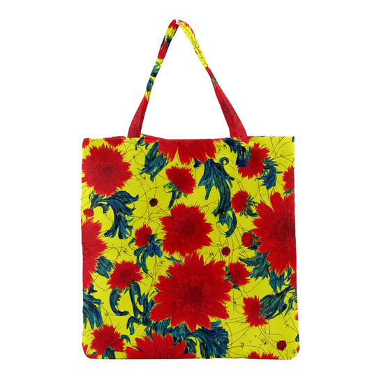 Red Flowers on Yellow Grocery Tote Bag