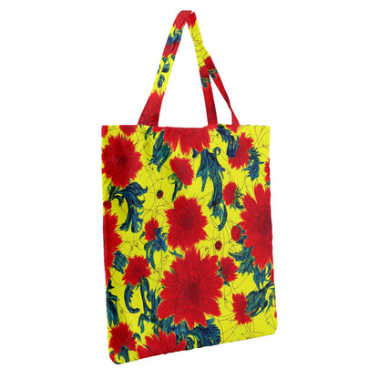 Red Flowers on Yellow Grocery Tote Bag