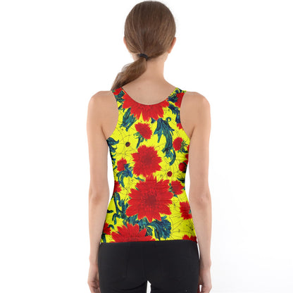 Red Flowers on Yellow Tank Top