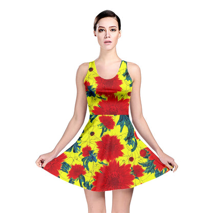 Red Flowers on Yellow Reversible Skater Dress