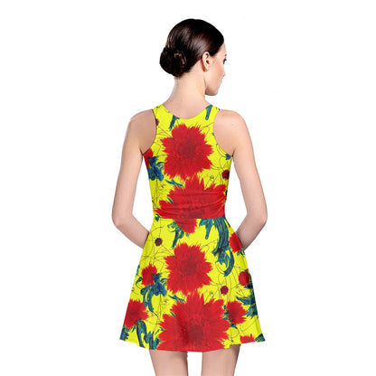 Red Flowers on Yellow Reversible Skater Dress