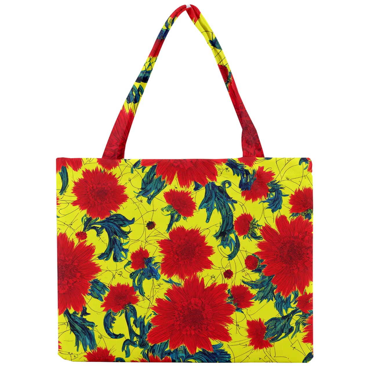 Red Flowers on Yellow Mini Tote Bag