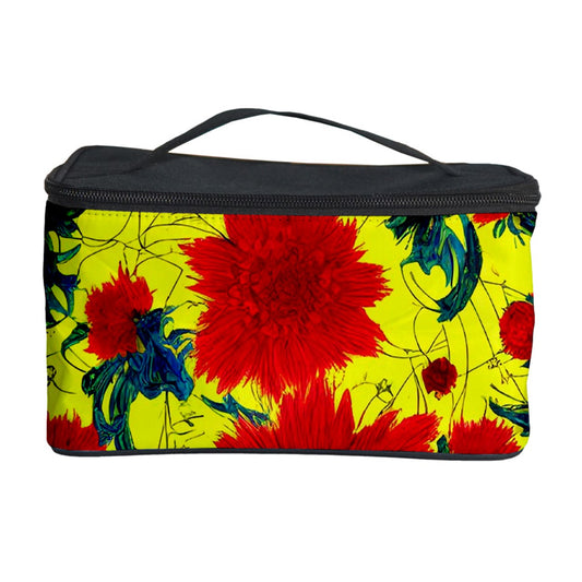 Red Flowers on Yellow Cosmetic Storage Case