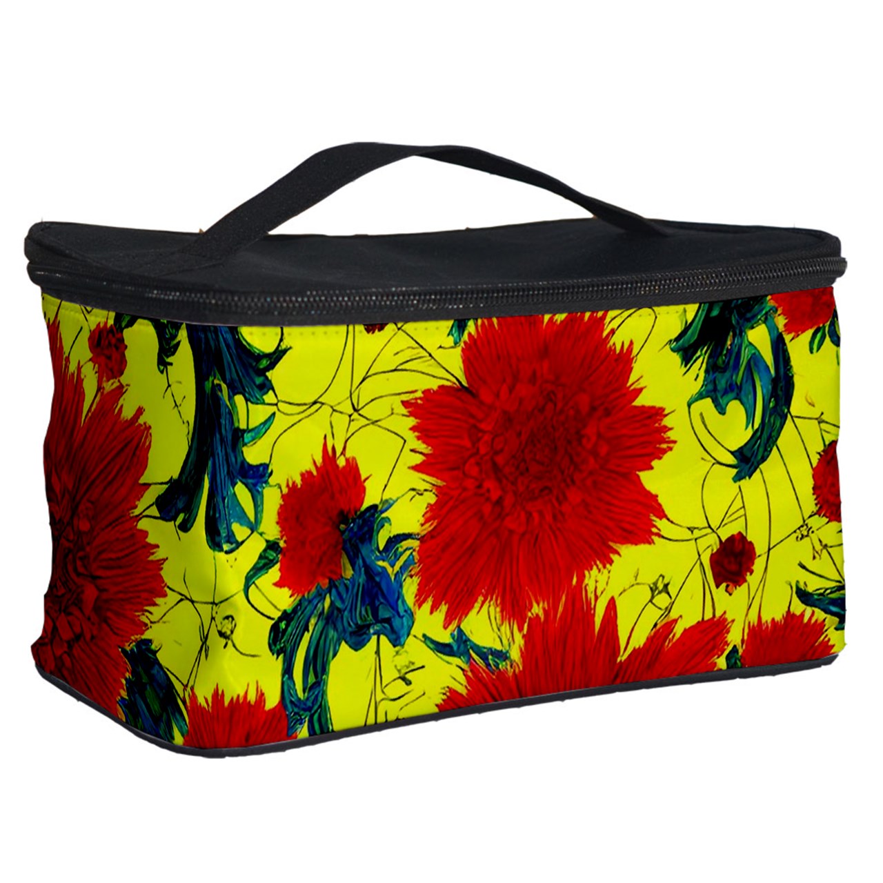 Red Flowers on Yellow Cosmetic Storage Case