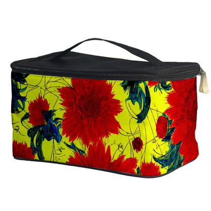 Red Flowers on Yellow Cosmetic Storage Case