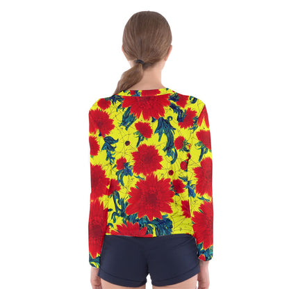 Red Flowers on Yellow Women's Long Sleeve Tee