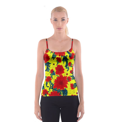 Red Flowers on Yellow Spaghetti Strap Top