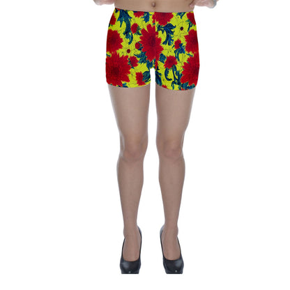 Red Flowers on Yellow Skinny Shorts