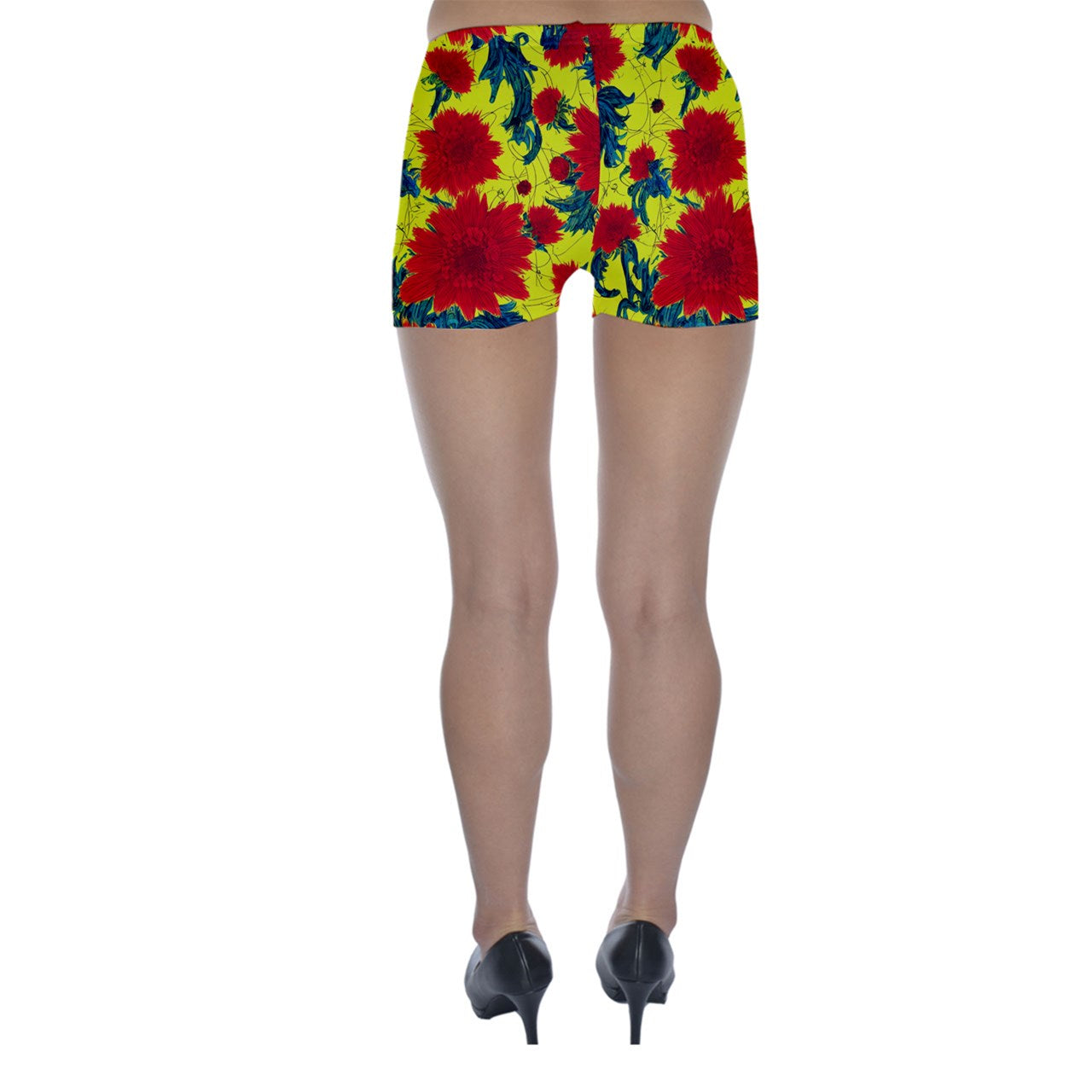 Red Flowers on Yellow Skinny Shorts