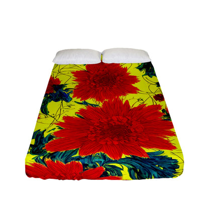 Red Flowers on Yellow Fitted Sheet (Full/ Double Size)